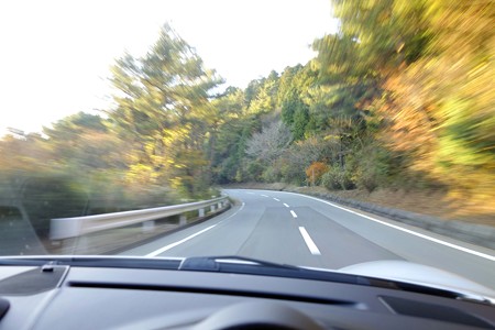 紅葉のなかをはしる