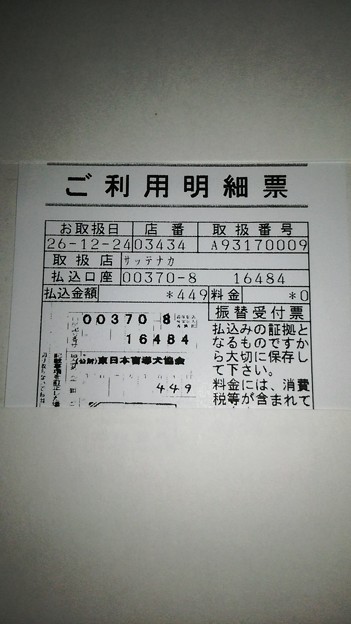 12月24日に東日本盲導犬協会に寄付した明細書